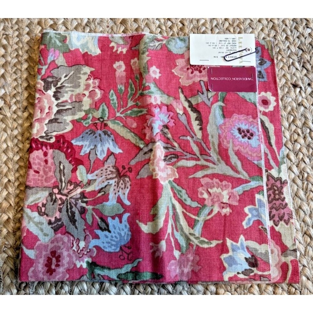 Lee Jofa Port Eliot Print Raspberry Floral Fabric Remnant 100% Linen 26"x26"